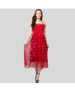 Womens Net Embroidered  Waist Dress